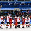 GANGNEUNG, SOUTH KOREA - FEBRUARY 24: Team Canada shakes hands with Team Czech Republic after a 6-4 win for Team Canada during bronze medal round action at the PyeongChang 2018 Olympic Winter Games. (Photo by Matt Zambonin/HHOF-IIHF Images)

